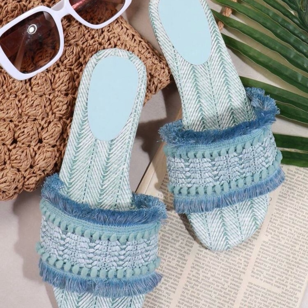 Blue Woven Slide Sandals